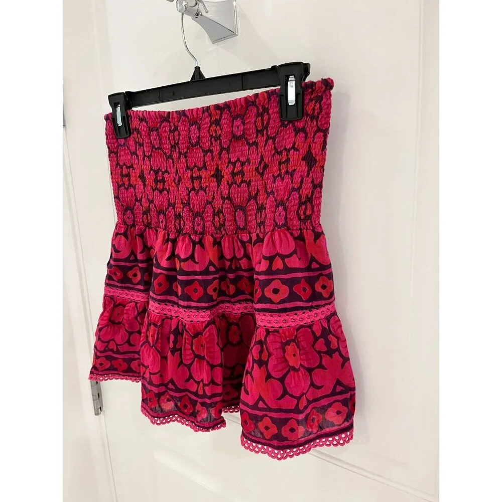 Bell by Alicia Bell Smocked Mini Skirt Ruffle Pink Floral MEDIUM - Picture 2 of 6